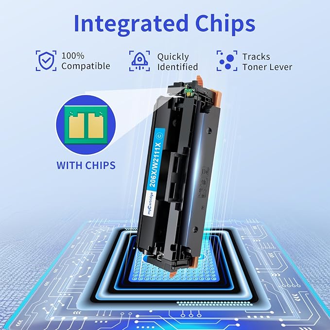 206X Toner Cartridges 4 Pack High Yield (with Chip) Compatible Replacement for HP 206X 206A for Color Laserjet Pro MFP M283fdw M283cdw M283fdn M282nw Pro M255dw M255nw M283 M255 Printer W2110X W2110A