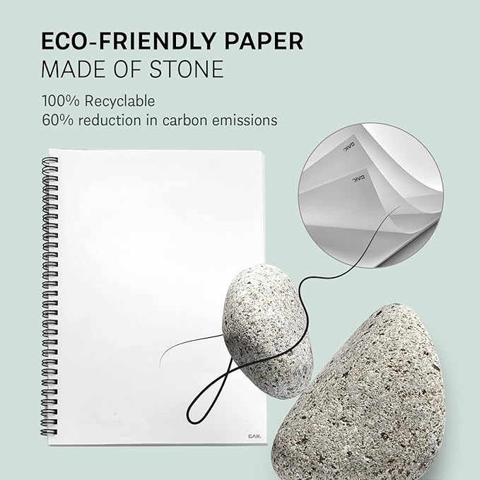 GAK. Stone Paper Notebook | No Lines Spiral Notebook Waterproof Sheet Aesthetic Journal for Note Taking | Notebooks for Work & Aesthetic School Supplies | Medium Size, Green (5.8”x8.3”, 50 sheets)