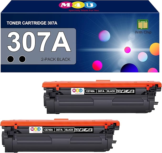 307A Black Toner Cartridge 2 Pack (with Chip) Compatible with 307A CE740A Toner Cartridges, Working with Color Professional CP5225 CP5225n CP5225dn Printers(2 Pack, Black)