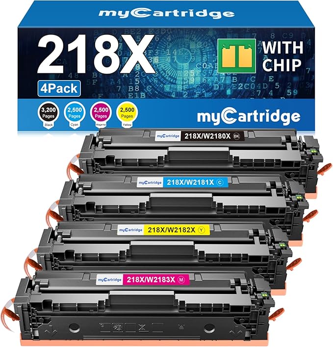 218X Toner Cartridges 4 Pack High Yield (with Chip) Compatible Replacement for HP 218X 218A for Color Laserjet Pro 3201dw MFP 3301fdw 3301cdw 3301sdw Printer Ink W2180X W2180A (BCMY, 4-Pack)