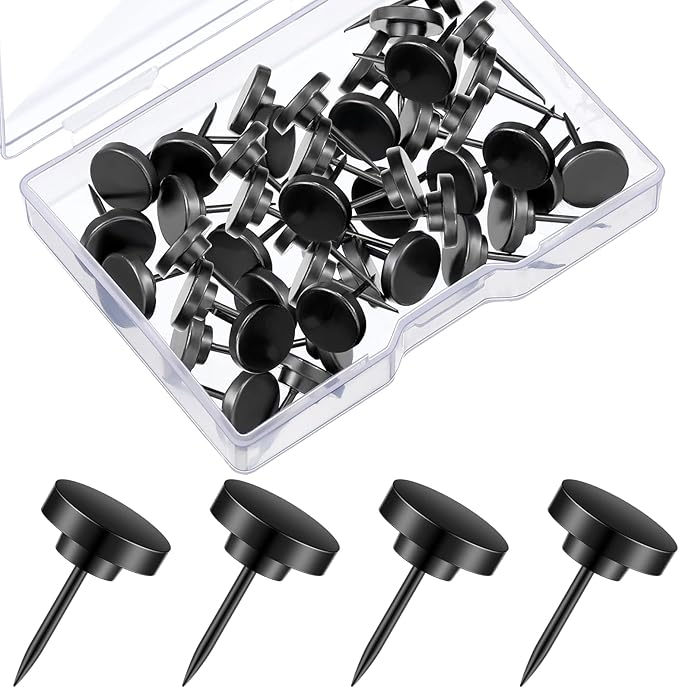 30 Pieces Push Pins, Metal Thumb Tacks for Picture Photo Hanging, Wall Pins for Board Posters Bulletin Maps, Wall Tack for Office Home Decorative (Black)