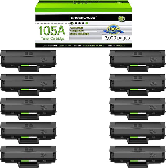 greencycle 105A Compatible Black Toner Cartridge Replacement for HP 105A 105 W1105A 1105A High Yield to use for Laser MFP 137fnw 135a 135w 107a 107w Printer (10-Pack, 3000 Pages)