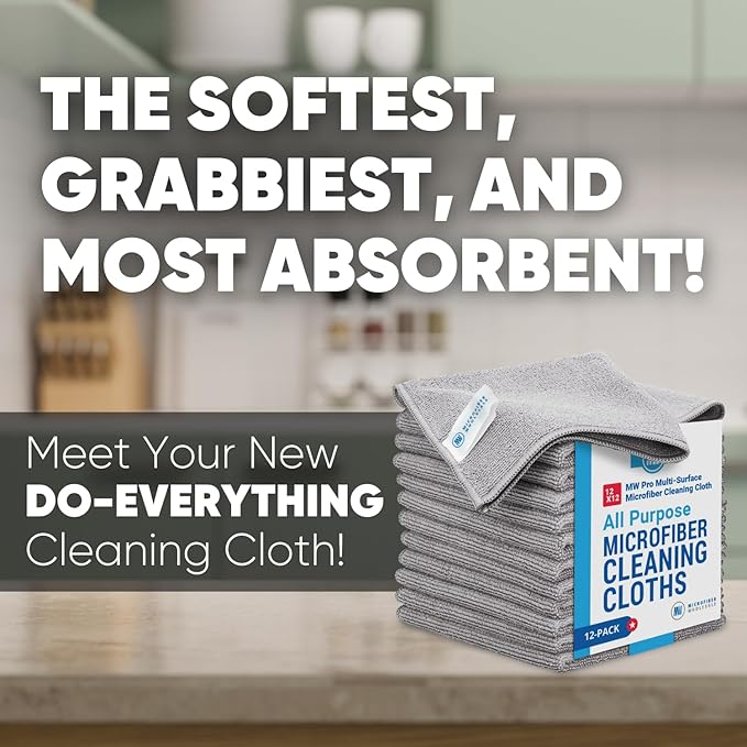 12" x 12" MW Pro Multi-Surface Microfiber Cleaning Cloths | Gray - 48 Pack | Premium Microfiber Towels for Cleaning Glass, Kitchens, Bathrooms, Automotive, Supplies & Products