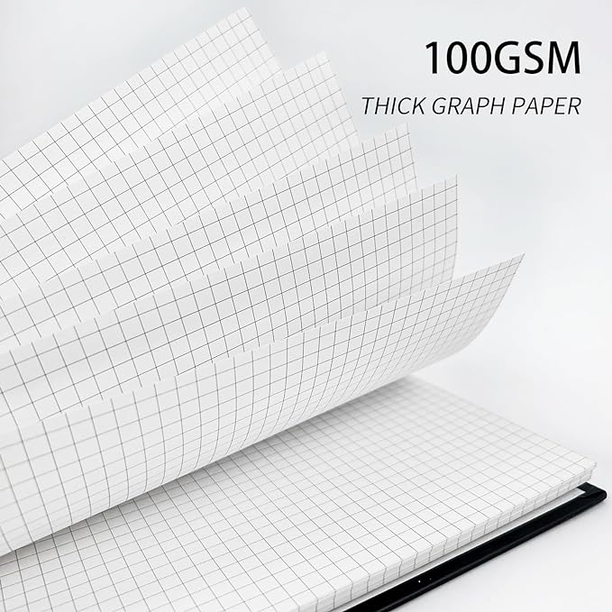Graph Paper Spiral Notebook-A4 Grid Journal 8.5" x 11" - 4 Pack 160 Pages 100GSM Thick Paper Large Hardcover Notebooks for Note Taking Engineering Graphing Work School Supplies,Black