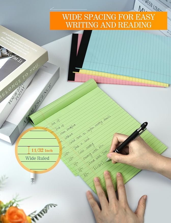 Note Pads 8.5 x 11 Colored Legal Pads 8.5 x 11 Note Paper, 6 Pack Paper Pads 8.5 x 11 Notepad, Colored Legal Notepads 8 1/2 x 11 Writing Pads, Pink Notebook Paper 8.5 x 11, Wide Ruled, 30 Sheets/Pad