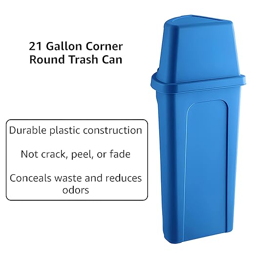 21 Gallon Blue Plastic Recycling Bin with Push Door Lid, Ideal for Home, Kitchen, Bar, Hotel, Restaurant, School