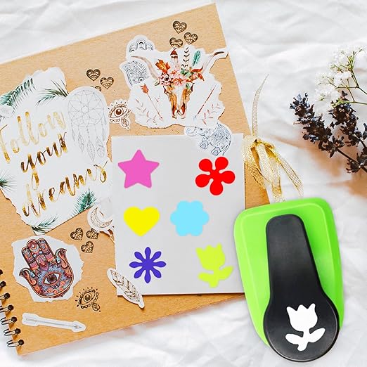 Heart Punch, Flower Hole Punches, Flower Punch, Flowers Paper Punches, 1 inch Hole Puncher for Crafts, 6PCS Flowers Shape Hole Puncher, Heart PaperPunch, Star HolePunch for Scrapbooking