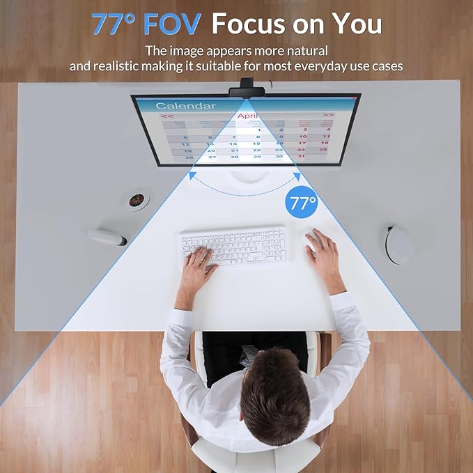 4K Webcam for PC with Sony Sensor, Auto Focus & Privacy Cover, Ultra HD 4K Streaming Camera, 2 Noise-Cancelling Mics, USB Plug & Play, 77° FOV, Web Camera for Zoom, Skype, Teams, Video Calling