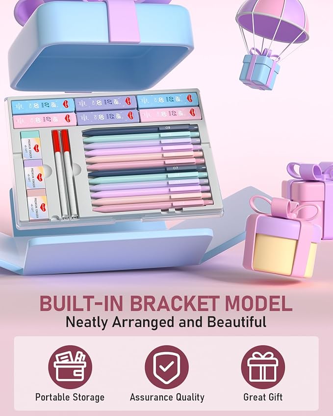 12PCS 0.5 & 0.7 mm Mechanical Pencils Set with Case, Cute Pastel Mechanical Pencil with 720PCS HB Lead Refills, 3 Erasers, Aesthetic Back to School Supplies for Student Writing Drafting