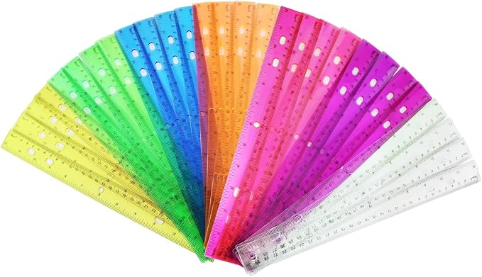 28 Pack Plastic Ruler 12 Inch Transparent Rulers - 7 Assorted Color Metric Bulk for Kids School Office Classroom