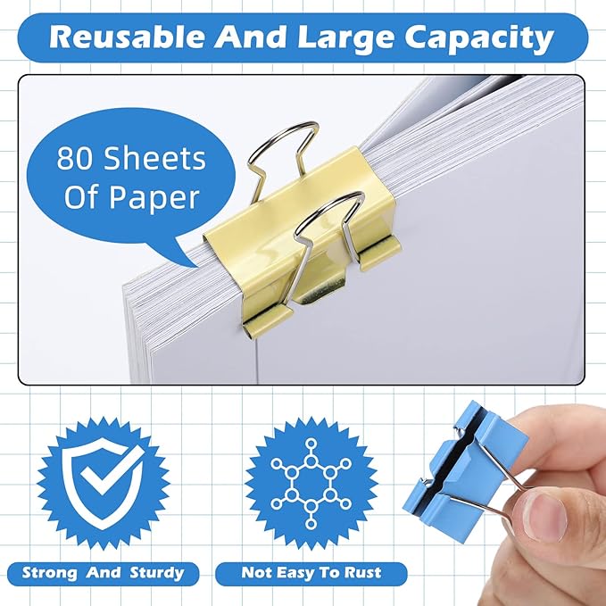 300 Pcs Medium Binder Clips Paper Clips Office Supplies Paper Clamps for Teachers Students School Office Business Paperwork Supplies (Assorted Colors, 1.25 Inch)