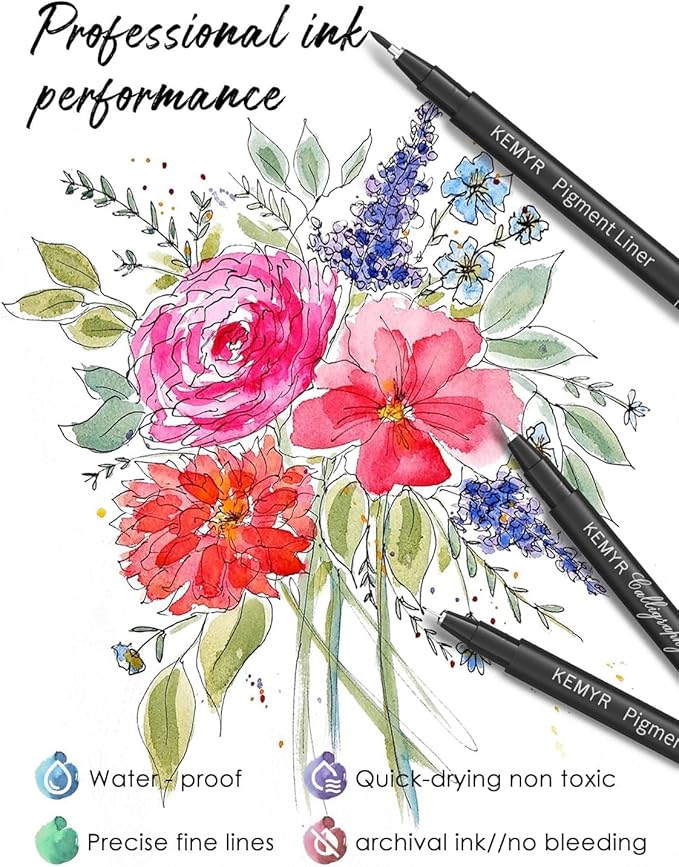 4 Micro Fine liner Drawing Art Pens Calligraphy Pens: E3.0 Size Black Art supplies Waterproof Archival Black Ink Markers For Artists,Use for Professional Watercolor,Sketching