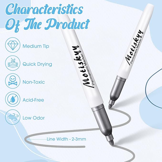 48 Pcs Metallic Permanent Markers Bulk Metallic Marker Pens Medium Tip Quick Dry Paint Pen for Classroom DIY Crafts Artist Illustration Gift Card Making(Silver)