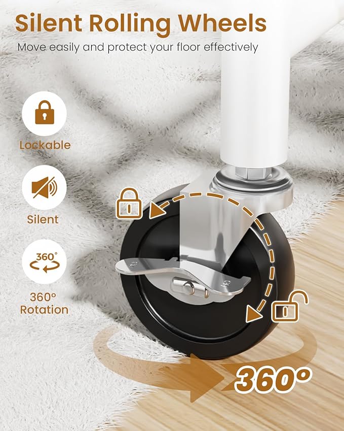 Heavy Duty Clothes Rack, Metal Clothing Rack Load 450 LBS, Rolling Coat Racks for Hanging Clothes with Lockable Wheels, Wardrobe Closet Garment Racks for Bedroom, White