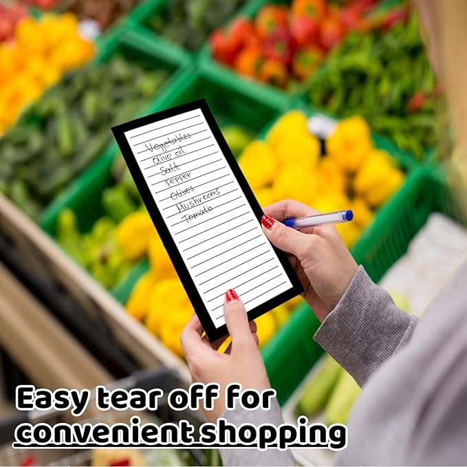 4 Pack Magnetic Note Pad for Fridge with Pen Holder, Totally 200 Sheets Magnetic To Do List, Shopping List, Grocery List, Memo Pads for Refrigerator（Black Border）