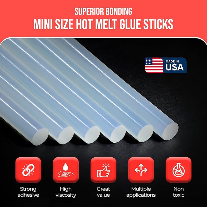 GlueSticksDirect Mini Size Hot Melt Glue Sticks for Glue Gun - Bulk 4in Army Green Glue Sticks - Great for Art Craft Repairs & Compatible w/Most Glue Guns - 5/16" X 4" (24 Sticks) - Made in USA