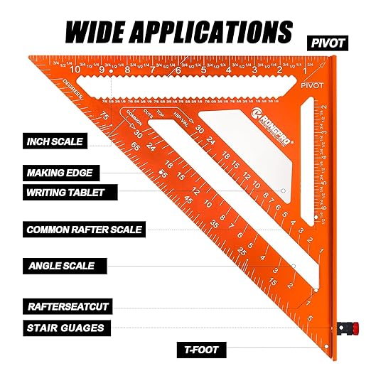 2pcs Rafter Square, 12-inch & 7-inch Carpenter Sqaure Set with Woodworking Pencil, Carpenter Measuring Layout Tool, Aluminum Alloy Triangle Ruler for Woodworking- Imperial
