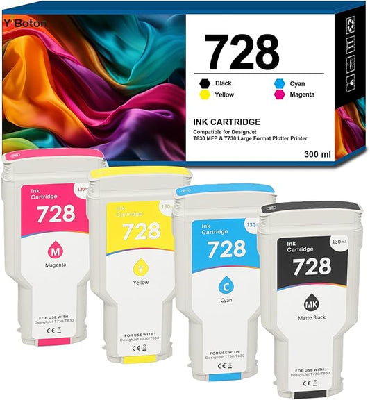 High Yield 728 728XL Ink Cartridge Replacement for HP 728 Ink Cartridge F9J68A F9K17A F9K16A F9K15A for HP DesignJet T830 MFP & T730 Large Format Plotter Printer Ink (4-Pack)