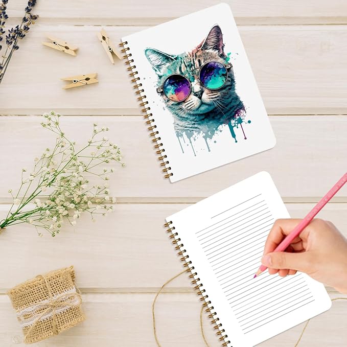 2Pcs Cute Spiral Notebook, Funny Cat College Ruled Spiral Notebook, 160 Pages Hardcover Notebooks Journals for Writing Travel Business Office, Funny Aesthetic Notebooks for Women Cat Garden
