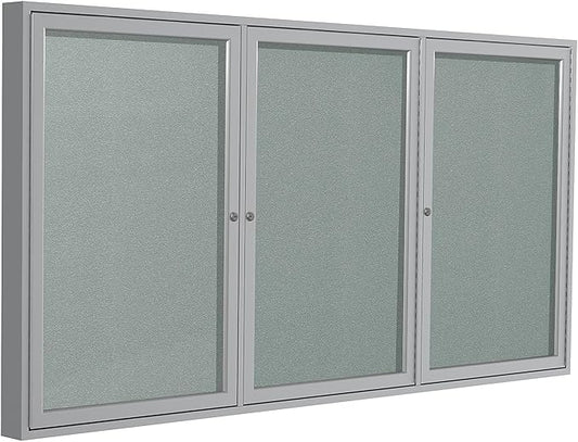 Ghent 48"x96" 2-Door Outdoor Enclosed Vinyl Bulletin Board, Shatter Resistant, with Lock, Satin Aluminum Frame - Silver (PA34896VX-193), Made in The USA,Medium