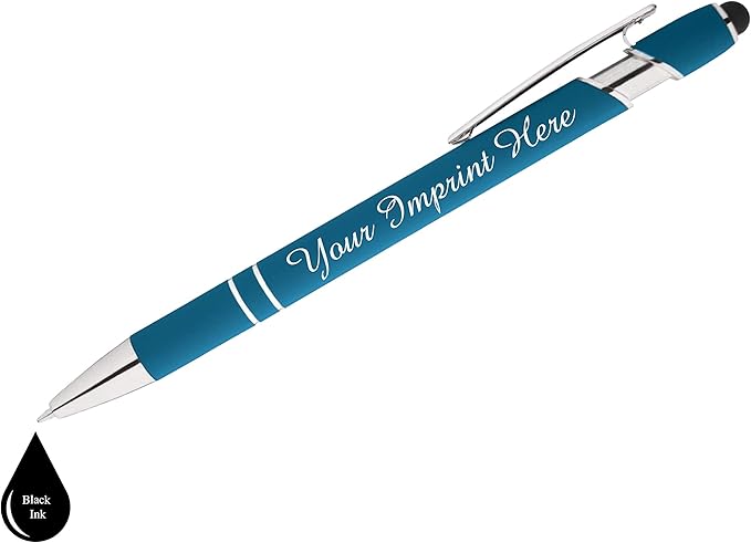 Up to 500 Pcs Custom Pens Bulk | Rainbow of Colors | Soft-Touch Metal Black Ink Personalized with Name or Message (Light Blue, 100 pcs)