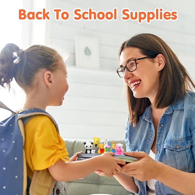 34 Pack Animal Pencil Erasers for Kids, 3D Mini Puzzle Take Apart Erasers, Desk Pets & Treasure Box Toys, Bulk Party Favors, Classroom Prizes, School Supplies, Gift for Boys & Girls