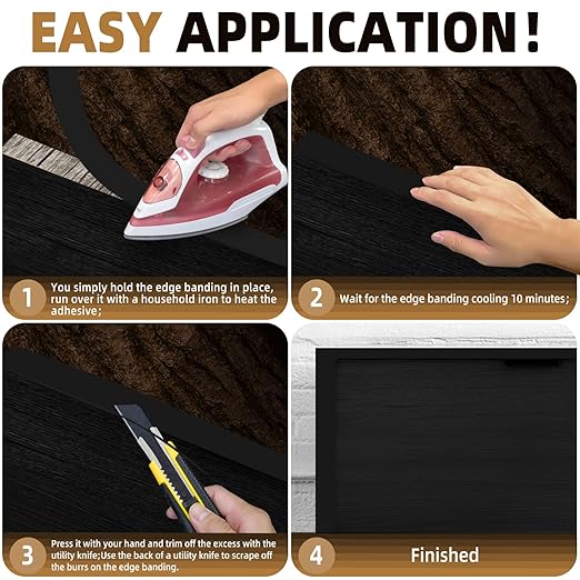 GSCIT Club Black Melamine Edge Banding, 1/2 inch x 50ft Edge Banding with Hot Melt Adhesive Pre-glued Cabinet Edge Banding Flexible Black Veneer Edging for Plywood