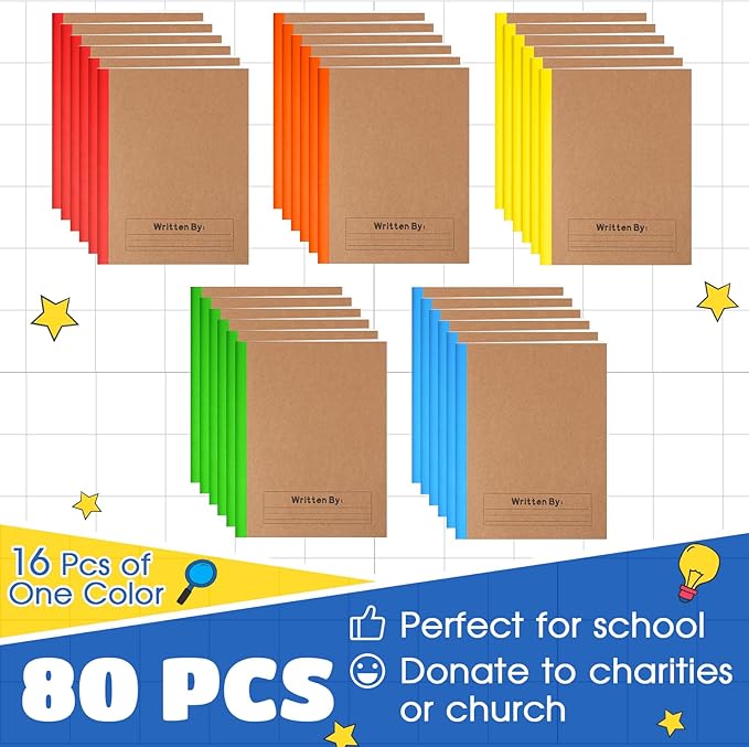 Henoyso 80 Pcs Primary Composition Notebook for Kids 9.75 x 7.5 Inch K-2 Primary Writing Journal with Rainbow Spine 60 Pages Draw and White Journal for Student Back to School Supplies