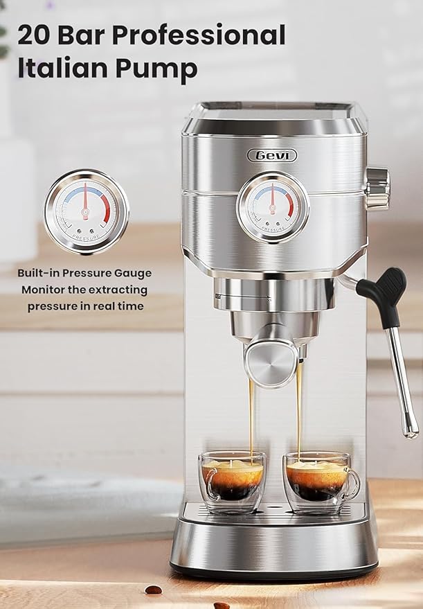 Gevi Commercial Espresso and Coffee Makers, Professional 20 Bar Espresso Maker with Milk Frother, Stainless Steel Expresso Coffee Machines for Home, Compact Cappuccino Machine, Great Gift