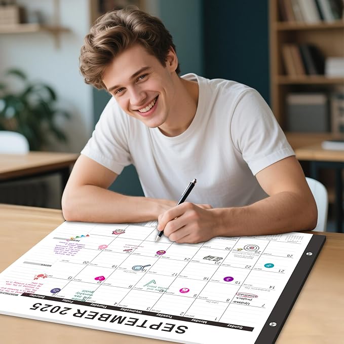 Gannyfer Desk Calendar 2025-2026, Large Calendar 2026 22" x 17", July 2025 - Dec 2026, 18 Monthly Academic Desktop Pad Calendar with Plastic Cover, Thick Paper, for Planning and Organizing in Office, School, Family(6 Stickers)