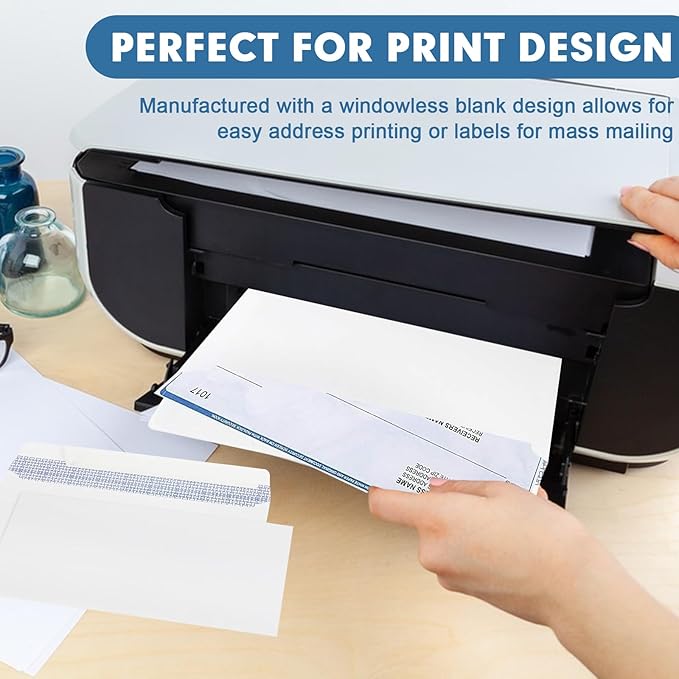 HERKKA #10 Security Self-Seal Envelopes, No.10 Windowless Bussiness Envelopes, Security Tinted with Printer Friendly Design - Size 4-1/8 x 9-1/2 Inch - White - 24 LB - 1000 Pack