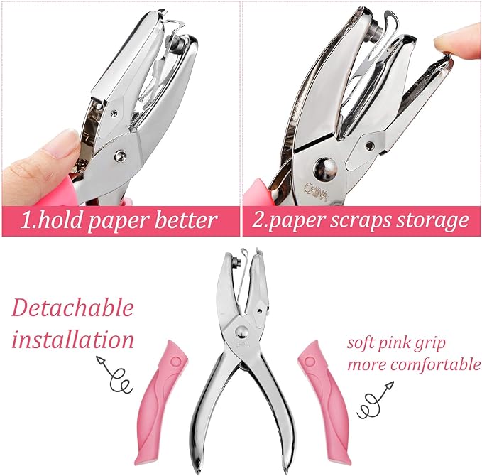 3 Pcs Hole Punch Shapes Single Hole Paper Punchers for Crafts Handheld Metal Punch with Soft Grip 0. 25 Inch Circle 0. 2 Inch Star 0. 22 Heart Holes for DIY Craft Tags Clothing Ticket Scrapbook Tool