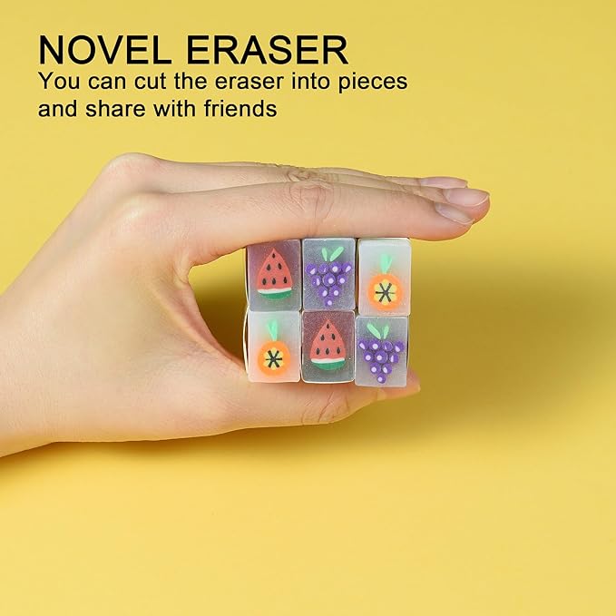 18Pcs Cute Fruit Erasers for Kids Bulk, Kawaii Fun Pencil Jelly Erasers for School Classroom Supplies Prize Gifts Party Favors