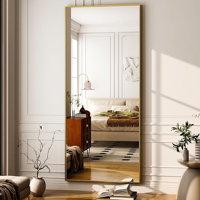 GLSLAND 68" x 24" Full Length Mirror - Rectangle Floor Mirrors Aluminum Alloy Frame Full Body Mirror for Bedroom, Living Room, Cloak Room, Gold