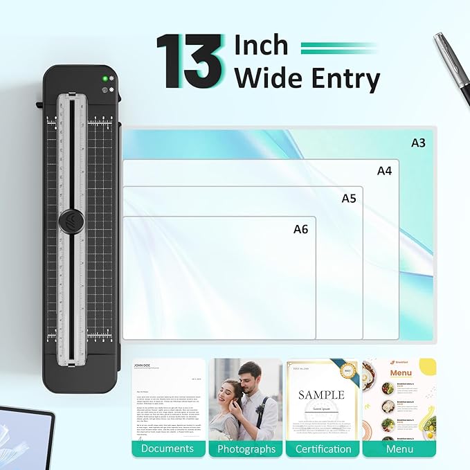 13 Inch Laminator Machine - 11x17 Laminator with 50 Sheets, Cold & Thermal, Built-in Paper Cutter & Corner Rounder, A3 Laminating Machine for Classroom Home School