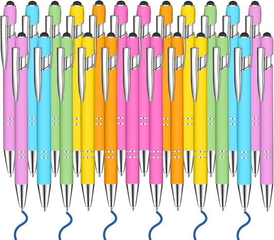 24 Pcs Blue Ink Ballpoint Pen with Stylus Tip 2 in 1 Ballpoint Pen 1.0 mm Blue Ink Metal Stylus Pen for Touch Screens Coworkers, Family, Colleagues, Office (pink colour)