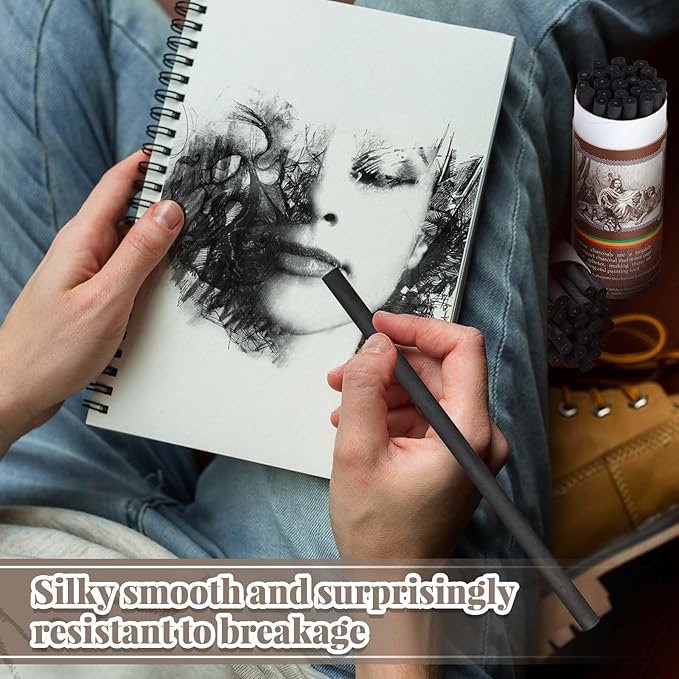 Gueevin 50 Pcs Willow Charcoal Sticks, Willow Charcoal, Artists, Beginners, Students, Perfect for Sketching, Drawing, Shading, and Fine Art (7-9mm)