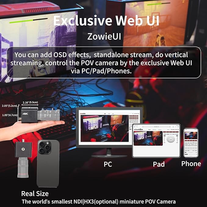 4K Native NDI|HX3 POV Box Camera PoE, Simultaneously HDMI & SDI Output, RTSP/RTMP(s)/SRT, Standalone Live Streaming to YouTube/Facebook/Twitch for Webcast, Meeting, Teaching & Gaming (CS)