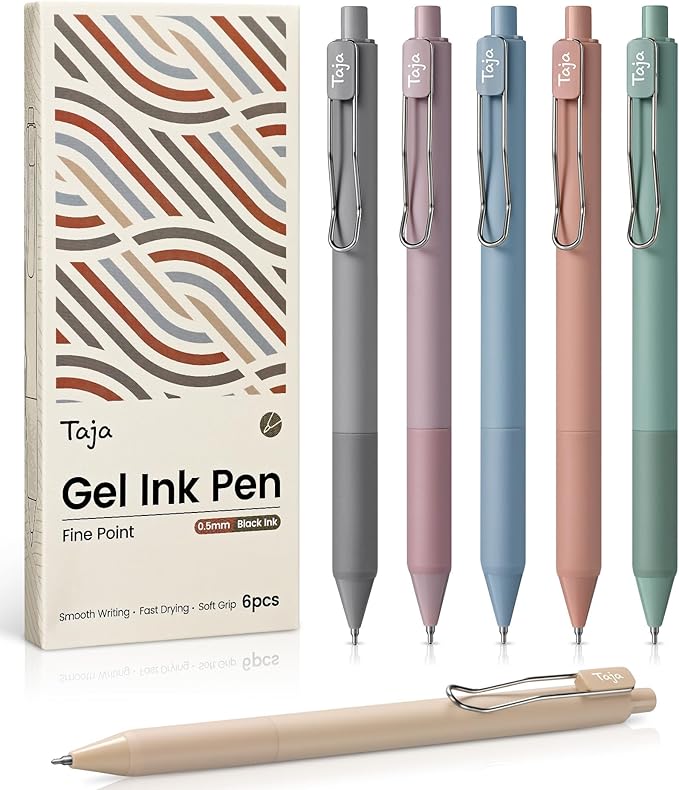 Gel Pens, 6pcs 0.5mm Fine Point Smooth Writing Pens, Quick Dry Black Ink Pens for Journaling and Note Taking, Cute Aesthetic Pens for Office School & Home Supplies