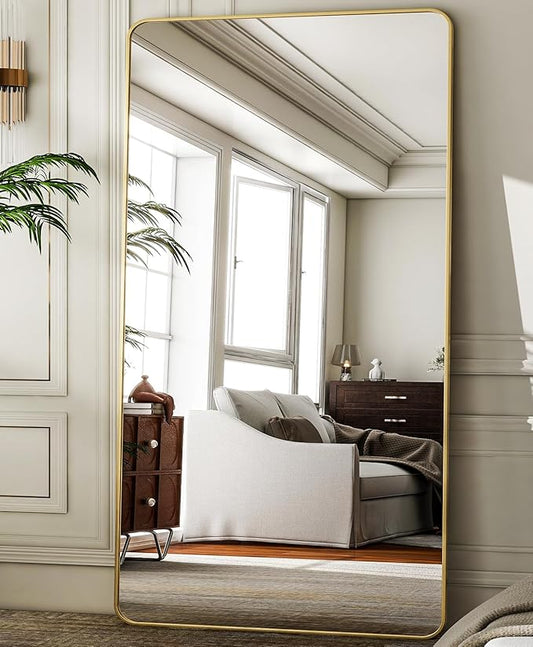 HARRITPURE 80x40 inch Oversized Full Length Mirror Aluminum Frame Floor Mirror Rectangular Full Body Mirror with Stand for Living Room,Bedroom,Cloakroom,Gold