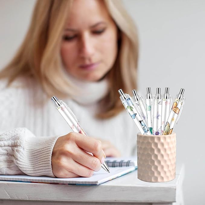 30 PCS Butterfly Ballpoint Pen Retractable Ballpoint Pen, 0.5mm Ball Point Pens for Office Stationery Home School Supplies for Women Teacher Gifts Black Ink, Medium Point (Butterfly, 30)