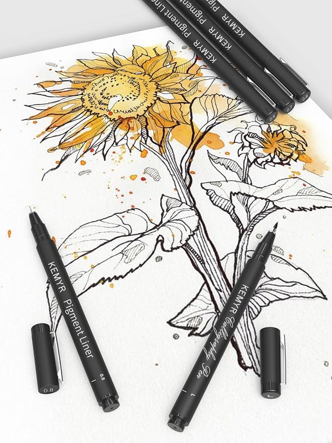 4 Micro Fine liner Drawing Art Pens Calligraphy Pens: 0.8mm Size Black Art supplies Waterproof Archival Black Ink Markers For Artists,Use for Professional Watercolor,Sketching