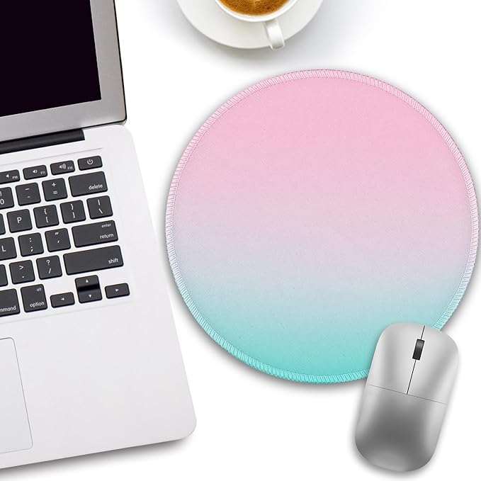 Gradient Blue Pink Work Mouse Pad, Small Round Mouse Pads for Desk, Mini Travel Mousepad for Wireless Computer Laptop, Office Desk Accessories, 8.6 x 8.6 inch