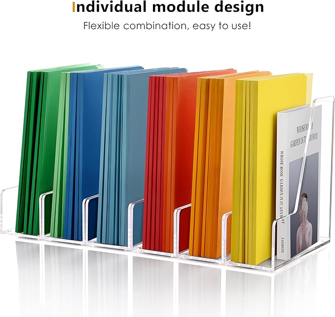 2-Pack Acrylic Magazine File Holder Desk Organizer Magazine Rack, Clear, Vertical File Sorter Holders, 9.45"D x 3.54"W x 10.24"H