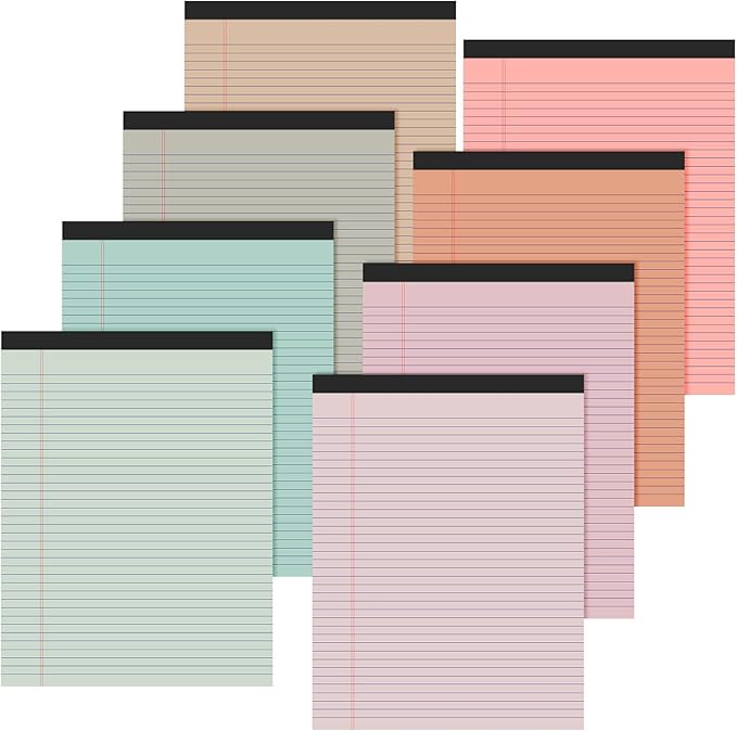 Fuutreo 8 Pcs 8.5'' x 11'' Colored Legal Pad Writing Pads Narrow Ruled 50 Sheets Per Notepad Perforated Writing Notepad Office Supplies for College Office Business (Bohemian Color)