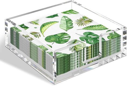 HIIMIEI Acrylic Napkin Holder for Table: Square Cocktail Napkin Dispenser, Flat Guest Towel Holder Tray, Disposable Hand Towel for Bathroom, Kitchen, Bar, Dinner, Party（Clear）