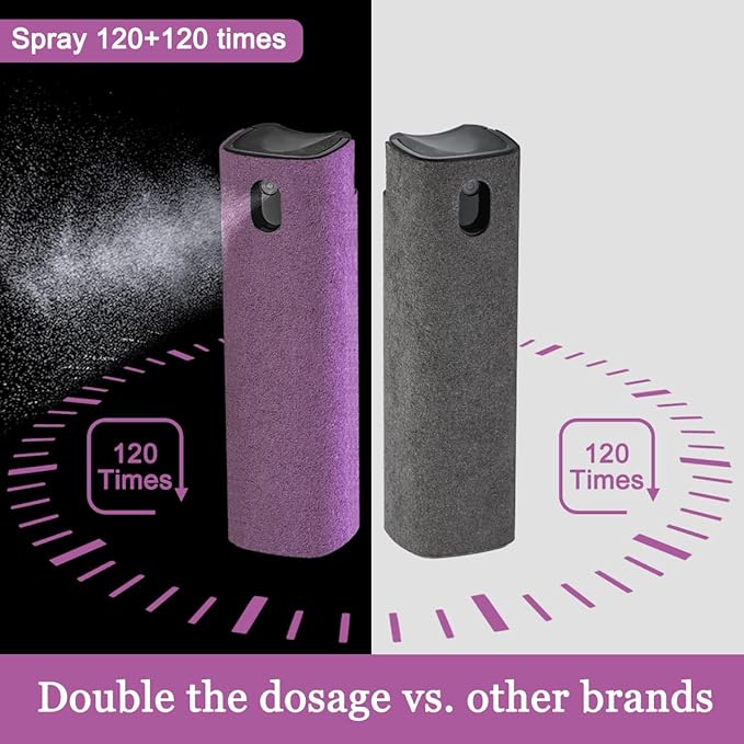 2Pcs Laptop Screen Monitor Cleaner Spray, walrfid Portable Phone Touchscreen and Car Screen Cleaning Kit for Cell Phones, Tablet, PC, Computer, iPhone, iPad, MacBook Pro - Grey and Purple