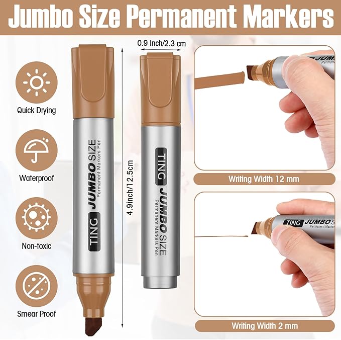 Fuutreo 10 Pack Jumbo Permanent Markers Bulk Large Chisel Tip Permanent Markers Quick Drying Waterproof Big Huge Poster Pens for Office, Logistics Company and More(Brown)