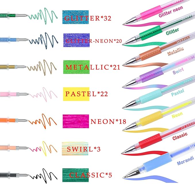 320 Pack Gel Pens Set,160 Colored Gel pen with 160 Refills 100% More Ink, Include Glitter Metallic Pastel Neon Morandi Gel pens for Adults Coloring Books Drawing Crafts Bullet Journaling