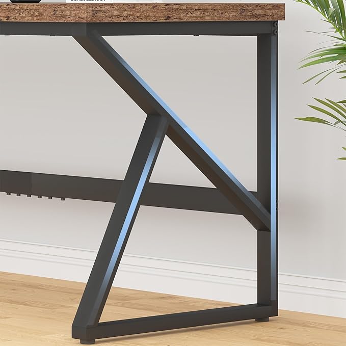 HSH Large Rustic Brown Computer Desk, 78 Inch Extra Long Metal Wood Desk for Home Office, Two Person Executive Writing Study Gaming Desk Table, Bedroom Living Room PC Laptop Dual Monitor Desk